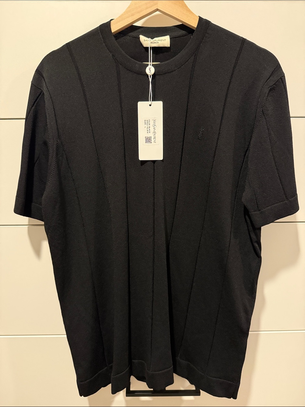 Saint Laurent Black Short-Sleeve Ribbed Crew Tee